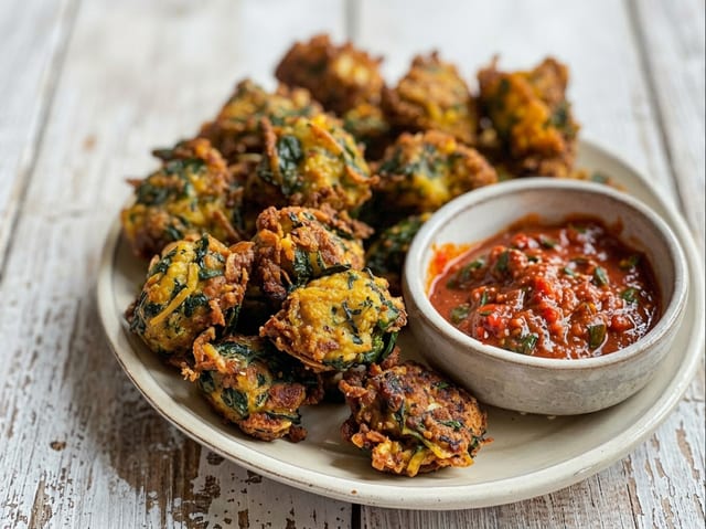 Onion Spinach Pakoda.